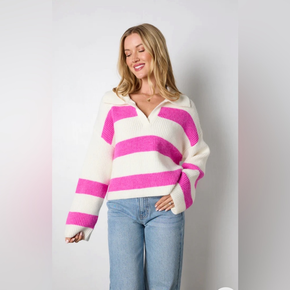 Vestique Pink Striped Authentic Self Sweater Size Small